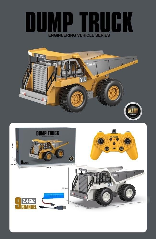 Image of Remote Control Dump Truck Toy for Kids, Rc Construction Toys Vehicle with Metal Bed & Light /Music, Ideas for Boys Age 6 7 8 9 10-15 Year Old & Up, Multicolor