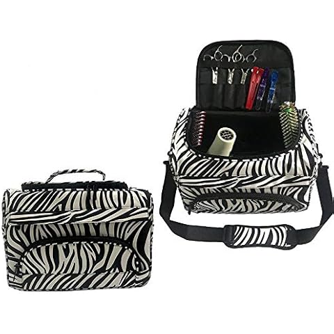 Professional Cosmetics Beauty Hairdressing Styling Bag, Multi-functional Hair Makeup Salon Hairdresser Toiletry Organizer Tool Bag Case Holder Box with Strap for Hair Stylist Shoulder Carrying Zebra Cover