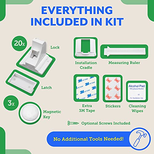 Eco-Baby Magnetic Cabinet Locks For Babies - Magnetic Baby Proofing Cabinet Locks, Child Locks For Cabinets Drawers Doors - Easy Installation No Drilling Or Tools Required (20 Pack And 3 Keys) #TOP3