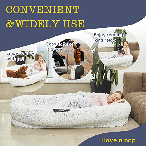 Loopan Human Dog Bed For Adult And Pets 71"X45"X14, Large Bean Bag Bed For Human, Faux Fur Fluffy Dog Bed For People, Human Sized Dog Bed With Blanket #TOP2