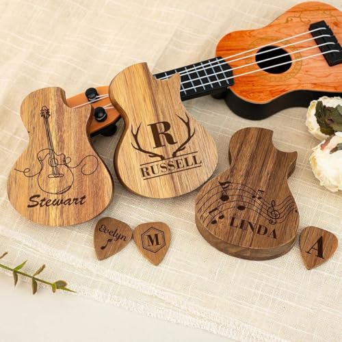 Miguha Personalisierte Gitarren-Picks-Box, Personalisiertes Plektrum-Etui aus Holz, Hochzeits-Bräutigam-Gastgeschenke Paddle-Aufbewahrungs-Organizer, Geschenk for Mann Gitarren-Pick-Halter