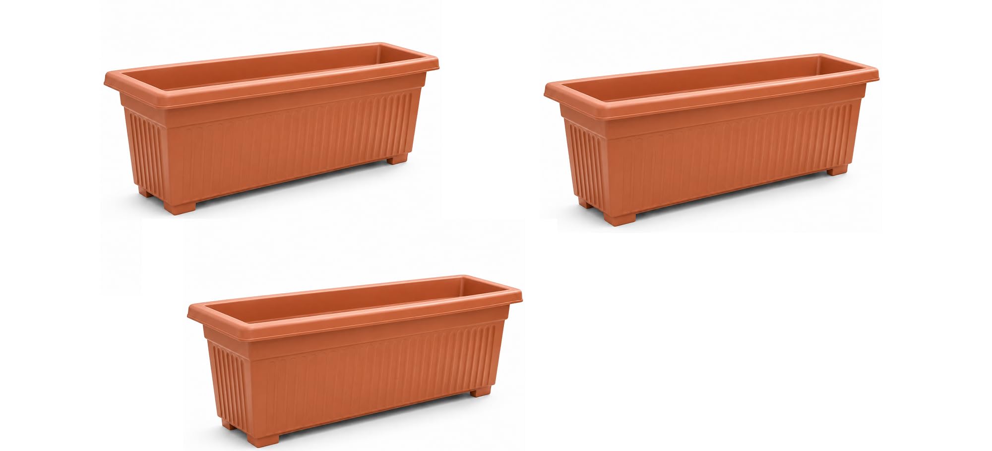 VEERDA 70cm Large Plastic Trough Plant Pots Plant Pots Outdoor with Long Rectangular Planters Outdoor for Flowers Herbs & Vegetables, Garden Patio Windowsill Planter Box, Terracotta (Pack of 3)