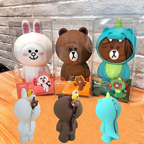 Pencil Case 3D Silicone Cartoon Storage Box Cute With Back Zipper Portable Hand-Held Wallet Stationery Box Cosmetic Bag (White Rabbit) #TOP6