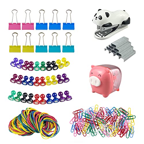 Office Supplies Set Desk Accessory Kit Including Stapler Set With 1000 Pcs Staples, Curling Pencil Sharpener, Paper Clips, Ticket Holders, Magnetic Nails, Rubber Bands For Office And Student #TOP6