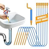 EastLink 30-Inch Reusable Drain Snake Hair Drain Clog Remover 6 Pack, Anti-Break Steel Sink Snake Drain Hair Removal Tool with Rotating Handle, Drain Cleaner Tool for Bathroom Sink, Shower, Bathtub