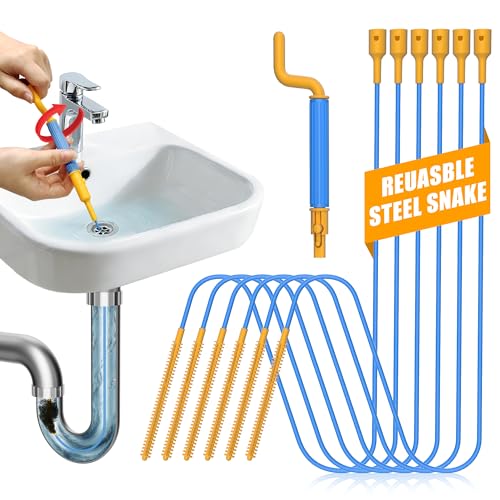 EastLink 30-Inch Reusable Drain Snake Hair Drain Clog Remover 6 Pack, Anti-Break Steel Sink Snake Drain Hair Removal Tool with Rotating Handle, Drain Cleaner Tool for Bathroom Sink, Shower, Bathtub