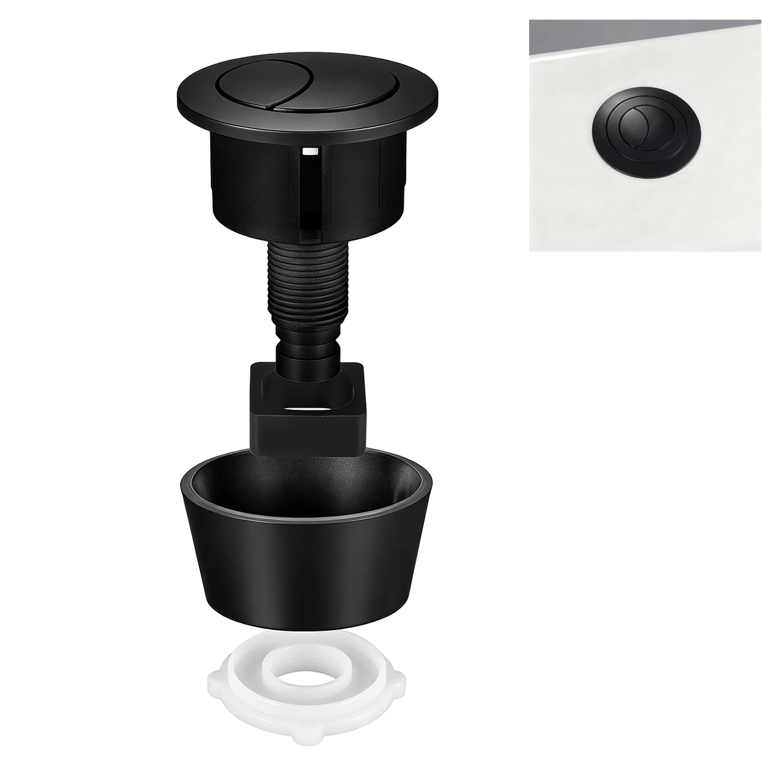 Universal Dual Flush Toilet Push Button, Black Cable Operated Cistern Flush Button Replacement, Fits 20mm 40mm 50mm 60mm Lid Holes
