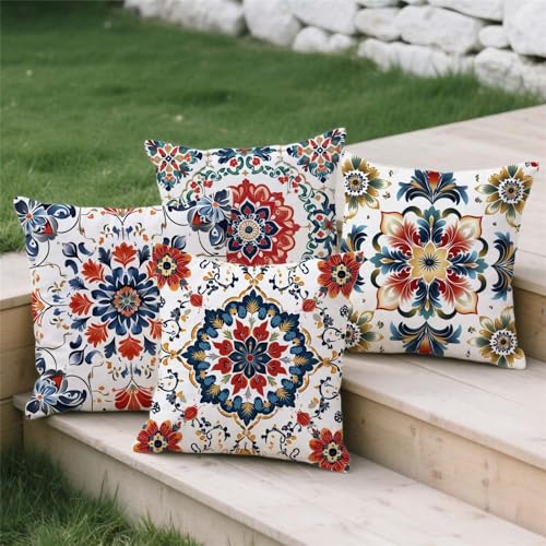 Housse de coussin salon de jardin 45x45 cm lot de 4 taie oreiller bohème double face extérieur S39 - 4