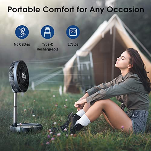 Airdog 12'' Foldable Fan, Quiet Oscillating Standing Fan With Temp Sensor And Remote, Usb Rechargeable 8000Mah Battery, Timer, 12 Speeds, Adjustable Height, Portable Pedestal Fan For Bedroom Camping #TOP4