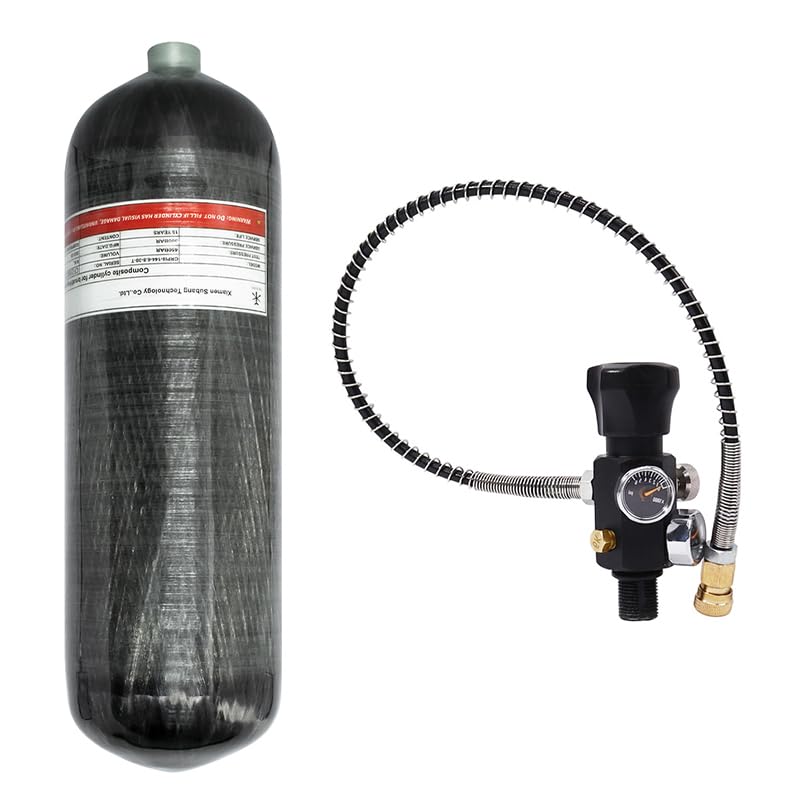 TUXING 6.8L/414ci Carbon Fiber Paintball HPA Air Tank(Not DOT),4500psi PCP Air System Dual Gauge Valve 24-inches High Pressure Hose with Double Quick Diconnect