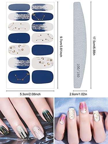 24PCS Full Nail Wraps Aufkleber, EBANKU Schwarz weiÃe Nagelsticker Selbstklebende Stern Mond Nail Art Aufkleber 3D Nagelfolie Nagellack Aufkleber mit 1PCS Nagelfeile für DIY Nageldekoration – Bild 3