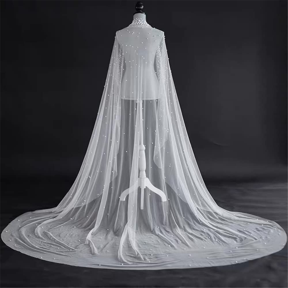 Welon ślubny Welon na wieczór panieński, Perłowy welon ślubny o długości 300 cm, jednowarstwowy, z perłami, luksusowy, zdobiony klejnotami tiul mantilla, kryształowe akcesoria do włosów dla panny młod