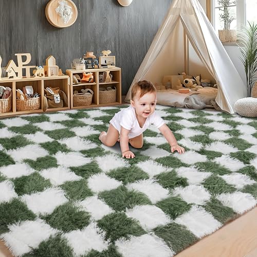 Cekene Großer Teppich, Wohnzimmer, Grün, 200 x 300 cm, ultraweich, waschbar, Teppiche für Schlafzimmer, zottelig, flauschig, rutschfest, Boden-Teppich für Lounge, Kinderspielzimmer, Schlafsaal Cekene Großer Teppich, Wohnzimmer, Grün, 200 x 300 cm, ultraweich, waschbar, Teppiche für Schlafzimmer, zottelig, flauschig, rutschfest, Boden-Teppich für Lounge, Kinderspielzimmer, Schlafsaal