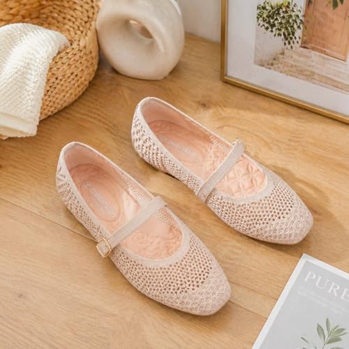 Frank Mully Womens Casual Flat Shoes Square Toe Shoes Knitted Mesh Flat Comfort Work Flat Shoes for Daily Washable Ecru Mesh,11 by Frank Mully - Used condition - Image 7