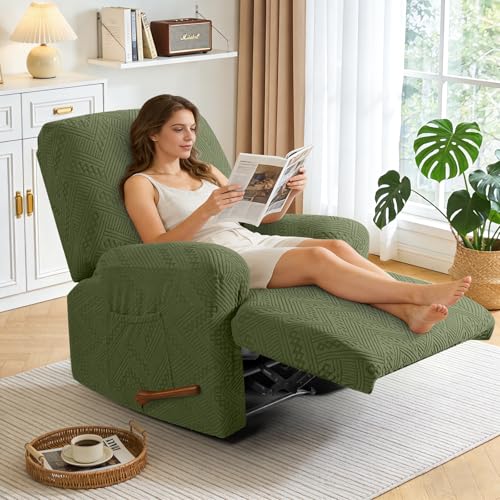 Image of Ruaozz Recliner Chair Covers 4-Pieces Oversized Recliner Slipcovers Extra Large Stretch Reclining Chair Slipcover Washable Furniture Protector with Elastic Bottom (1 Seater-X Large, Army Green)