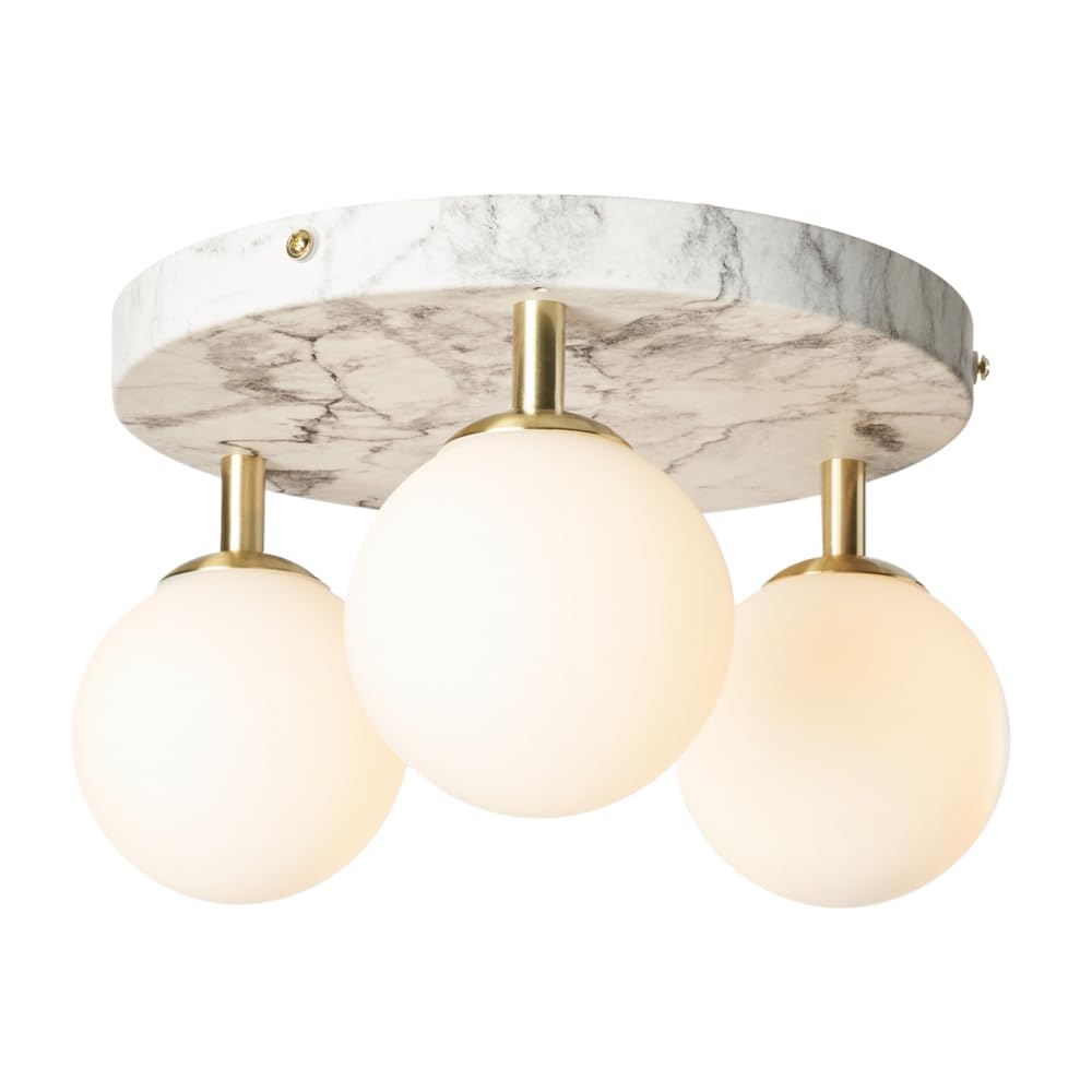 LITECRAFT Alanis Flush Mount Marble Effect Bathroom Ceiling 3 Light- Satin Brass