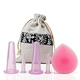 NIPOO Face Cupping Set - Cupping for Face & Eyes (4pcs) + Free Cleansing Brush, Anti Aging/Wrinkle Silicone Suction Massage Cup Therapy Set, Improve Collagen