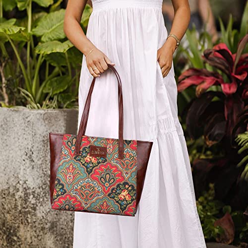 THE-CLOWNFISH-Valentine-Printed-Handicraft-Fabric-Faux-Leather-Handbag-for-Women-Office-Bag-Ladies-Shoulder-Bag-Tote-for-Women-College-Girls-Dark-Pink