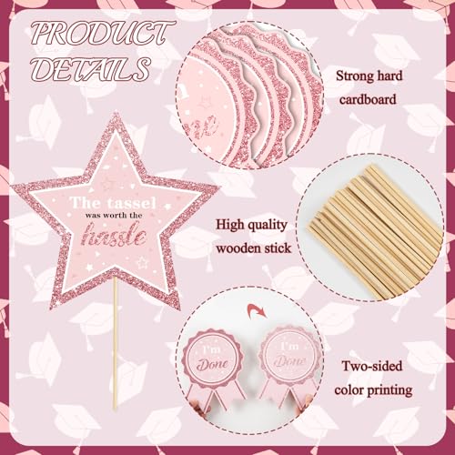 Image of Graduation Decorations for Class of 2026-30pcs Glitter Pink Rose Gold Grad Party Table Centerpieces Sticks with LED String Light for College High School 2026 Graduation Party Favors Supplies