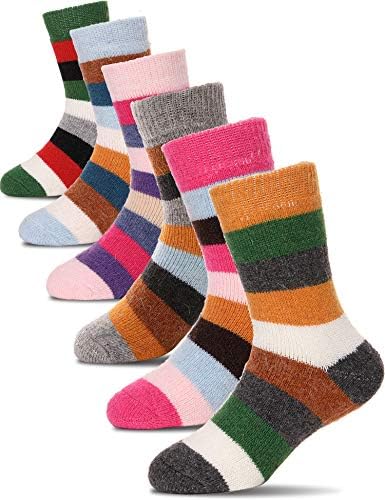 Wool Socks for Kids Toddlers Boys Girls Hiking Winter Warm Thick Thermal Heavy Boot Crew Cozy Cabin Socks 6 Pack
