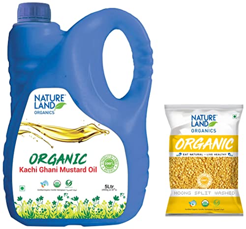 Image of Natureland Organics Mustard Oil Jar, 5 L & Moong Dal Yellow / Split Washed 500 Gm - Organic Healthy Pulses