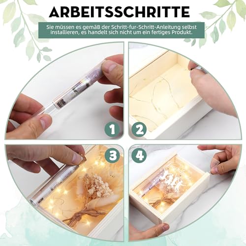 Jugendweihe Geschenke, Geldgeschenk Jugendweihe für Mädchen und Jungen, Alles Gute zur Jugendweihe Deko, inklusive Getrocknete Blumen, Holzbox, Kunststoff Reagenzglas, Lichterketten