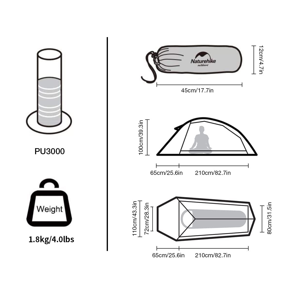 Naturehike Cloud up 1 Persona Carpa para Mochileros para Carpa de Cúpula Ligera para Acampar y Senderismo para 1 Hombre(Actualizar Naranja 210T)