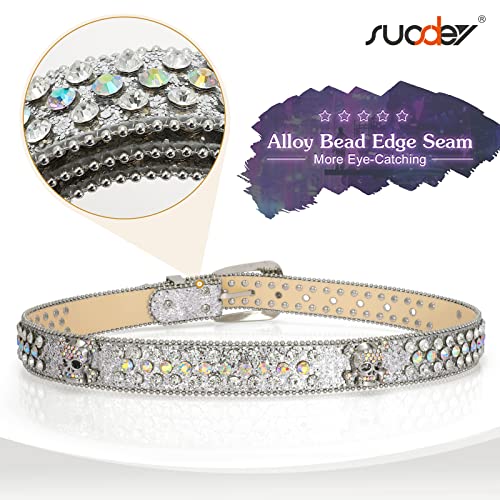 Suosdey Skull Rhinestone Belt For Men Women Sparkly Bling Diamond Sequin Studded Belt Western Cowgirl Cowboy Belt, Silver #TOP3