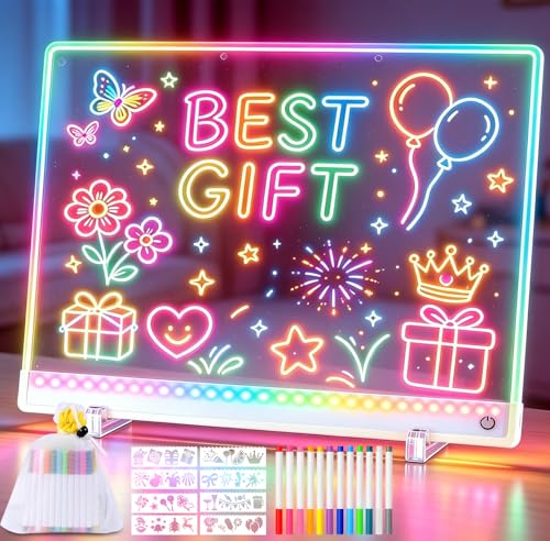 GOEATVE Led Drawing Board for Kids, 16.5IN Rechargeable Light Up Writing Tablet, Doodle Glow Message Board with Light Effects, Birthday Gifts Kindergarten Graduation Gifts for Kids Girls Teens