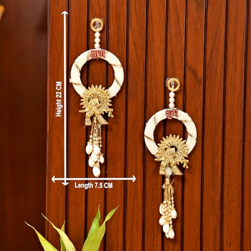 Image of CraftVatika Diwali Decor Items, Shubh Labh Hanging for Door Entrance, Wall Hanging for Decoration, Latkan Toran for Home Wall Diwali Decoration for Home, (22 CM Height) (2 Pieces)