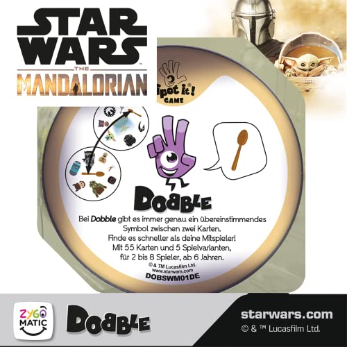 Zygomatic, Dobble Star Wars: The Mandalorian, Familienspiel, Kartenspiel, 2-8 Spieler, Ab 6+ Jahren, 15+ Minuten, Deutsch