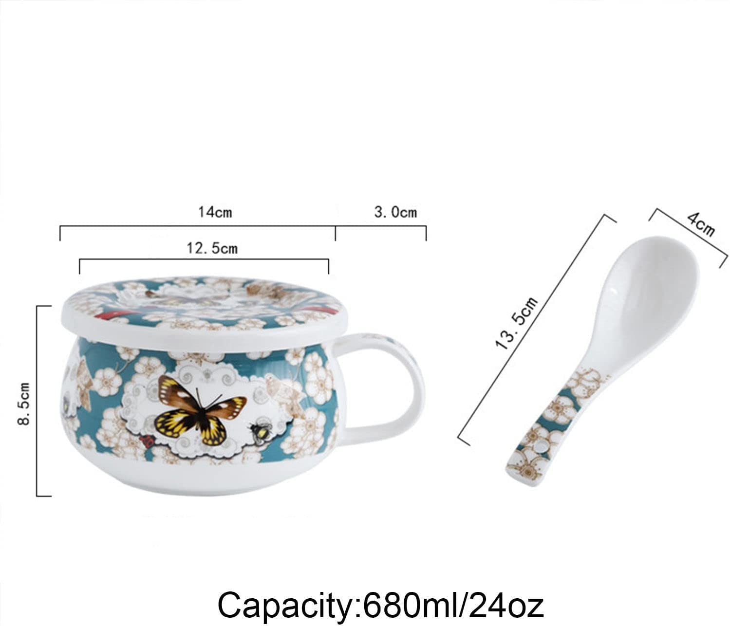 Ceramiczne miski do zupy 680 ml z pokrywką akademika, miska mikrofalówki, ramenu – różowe