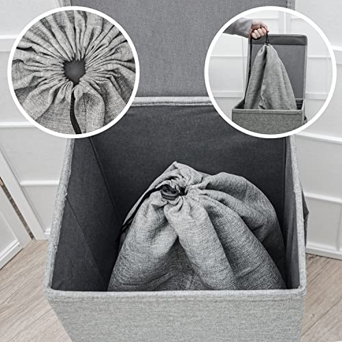 DuneDesign Wäschesack 100 Liter XXL + 60 Liter Reise Wäschesammler für Kleidung - Wäschekorb Set Organizer im Leinen Look mit Kordelzug - faltbarer Wäschebeutel für Koffer Rucksack oder Camping