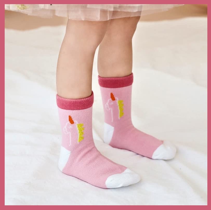 Image of Pink Socks for Girls, Calf length, Soft Pure Cotton, Lightweight & Breathable, 1 to 9 Years, Pack of 5, Designer socks, Gift Option