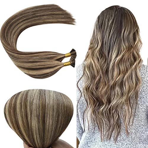 I Tip Hair Extensions 22 Inch Straight Pre Bonded Ash Blonde with Blonde Cold Fusion Hair Extensions Human Hair Blonde I Tip Extensions Human Hair Stick Tip Hair Extensions 100Strands/Pack 50G