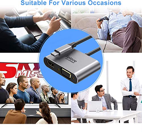 Usb C To Hdmi Vga Adapter,Usb Type C To Vga Hdmi Adapter Thunderbolt 3 Vga Adapter For Macbook Pro/Ipad Pro/Air 2020 2019 2018,Dell Xps 13/15,Surface Pro, Galaxy S8/S9, Huawei P20 #TOP5