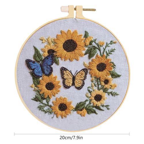 Image of Huacan Embroidery Kit for Beginners Adults Includes Stamped Sunflower Pattern, Hoop, Color Threads,Tools,Easy to Follow Instruction