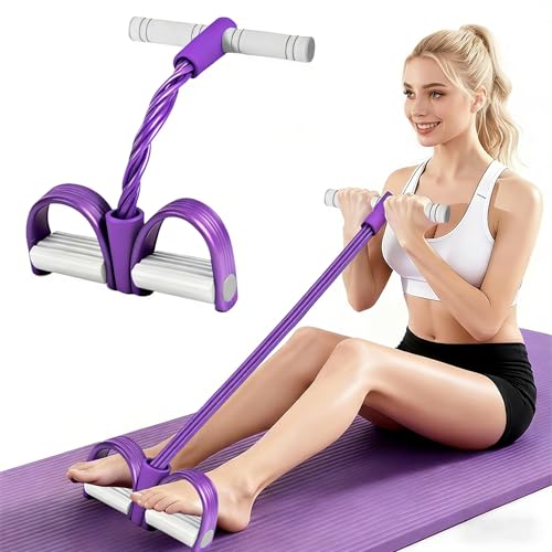 Image of Pedal Resistance Band with Handle, 8-Tubes Multifunction Pedal Resistance Band, Natural Rubber Foot Pedal Resistance Band, Exercise Bands with Handles for Abdomen, Waist, Arm, Leg, Purple