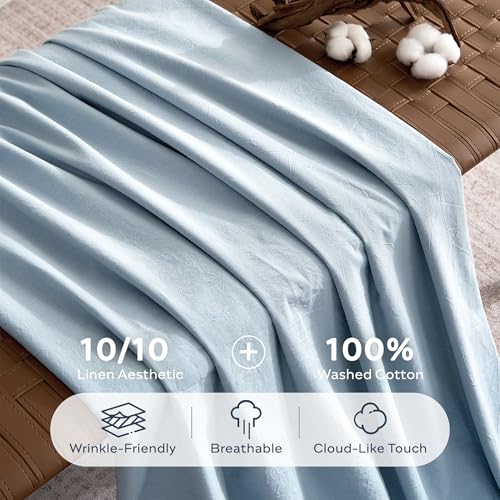 Image of JELLYMONI Twin Size Duvet Cover 100% Cotton Linen Texture Breathable Set | Pure Cotton, Zipper Closure, with natural wrinkles, Breathable&Soft, fade-resistant, 1 Duvet Cover & 1 Pillowcase