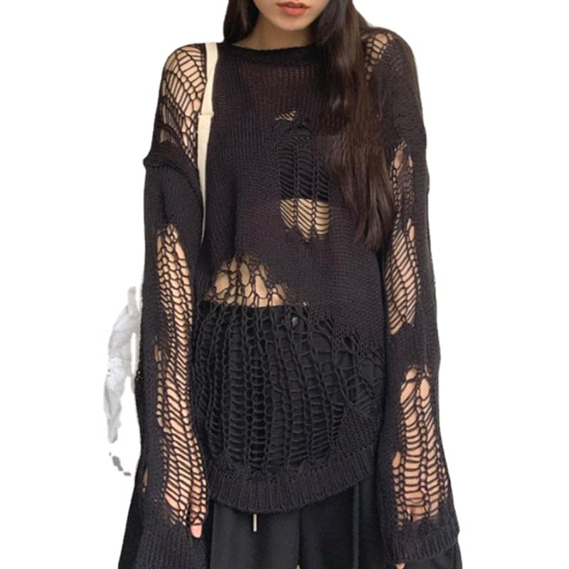 Gothic Hollow Out Sweater Hole See Through Oversized Knitted