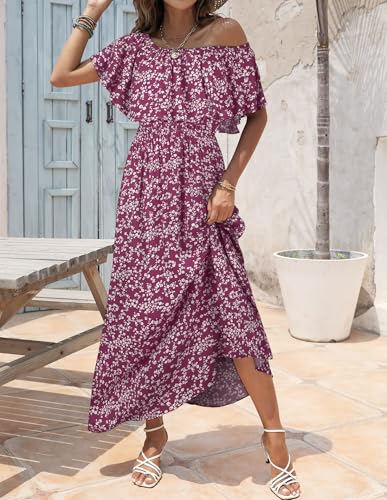 Image of Bluetime Womens Maxi Dress Off Shoulder Floral Print Boho Beach Long Summer Dresses