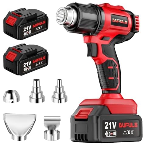 Dufuls Cordless Heat Gun with 2PCS Rechargeable Batteries, 5 Nozzles Heat Gun Kit, Max 1022℉ Hot Air Gun for Shrink Tubing, PVC Wrap, Crafts Cover