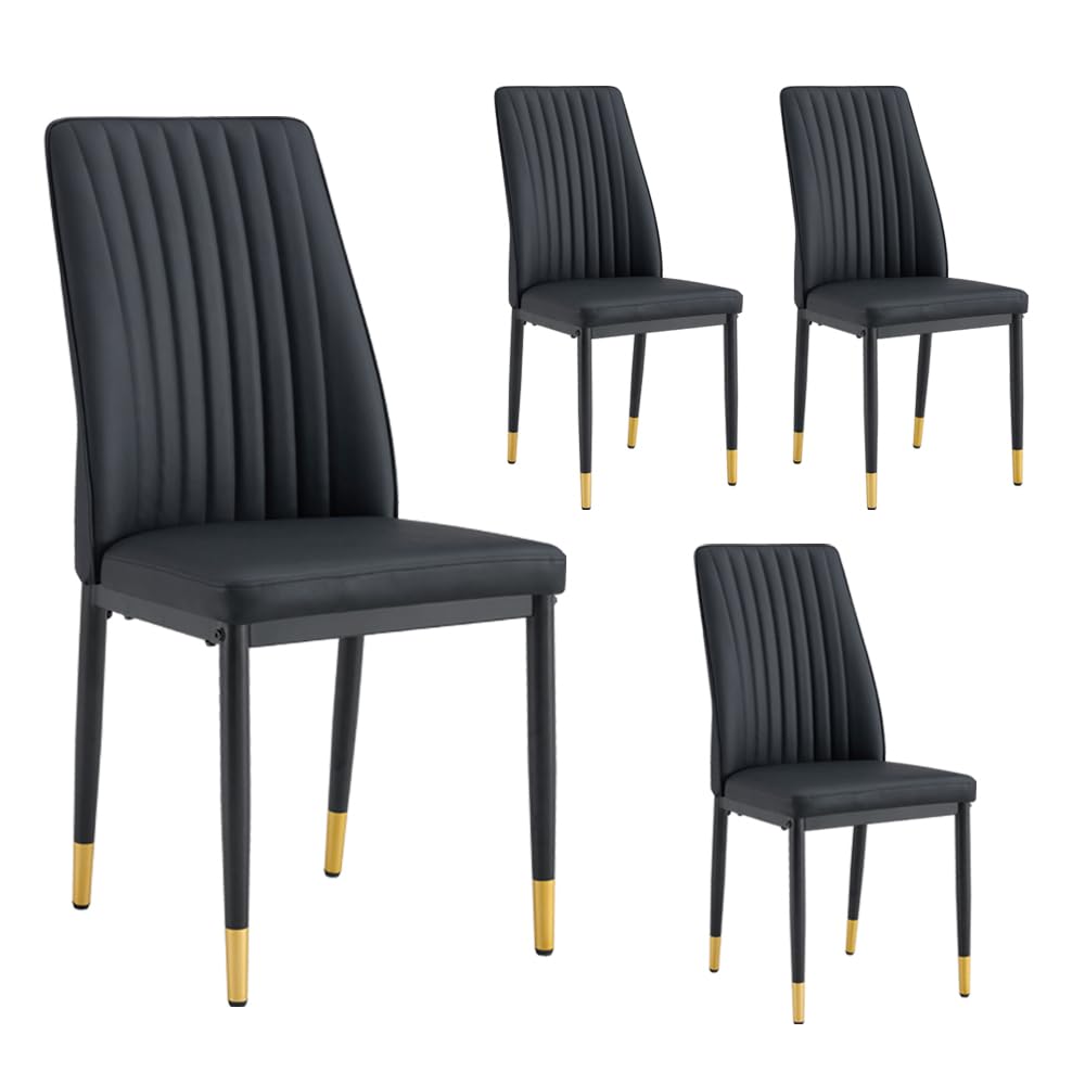 Btikita Upholstered Dining Chairs Set of 4, Mid-Century Modern Leather Dining Room Chair with Metal Legs & Padded Seat, Stylish Elegant Living Room