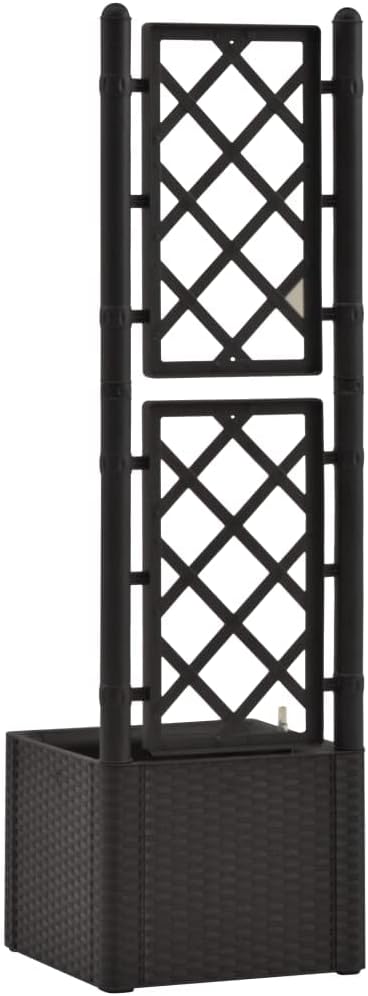 Garden Raised Bed with Trellis and Self Watering System Plastic Climbing Planter Rattan Design Planter Container Flower Box Garden Decoration 16.9" x 16.9" x 55.9"