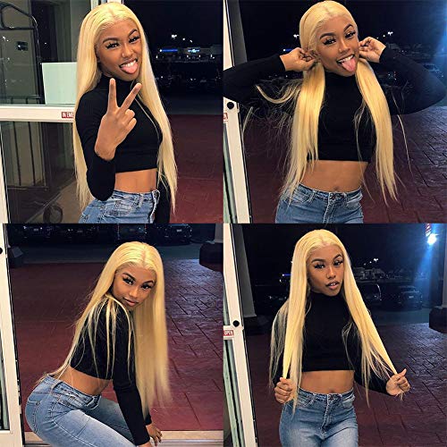 613 Blonde Bundles with Closure Brazilian Straight 3 Bundles with Closure Blonde Human Hair Bundles with PU Silk Base Closure Fake Scalp Human Hair with Closure