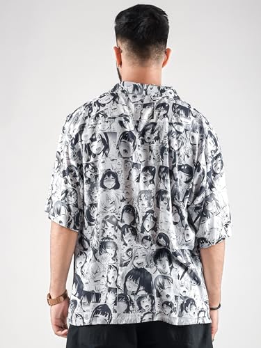 Image of ComicSense.xyz Unisex Anime Shirts for Men and Women, Ahegao Anime Faces Printed Kimono Fit Hawaiian Shirt