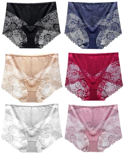 Women's High Waisted Brief Lace Panties, French Hipster underwear