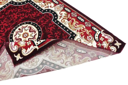 Image of Soft Thick Geometric Acrylic Washable Anti Skid Carpet. for Living Room Bedroom. Hall Size 8 x 11 feet (150X210 Cm) RED D27
