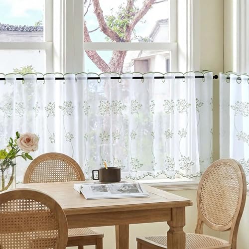 TOPICK Scheibengardine Bistrogardine 2er Set Gardinenschals H115xB90 Grün – Ansicht 5