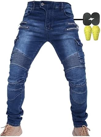 Heren Motorbroek Motorjeans Motor Jeans Fietsbroek Outdoor Fiets Reisbroek 4 x Beschermende Uitrusting (Blauw, 30W / 31L